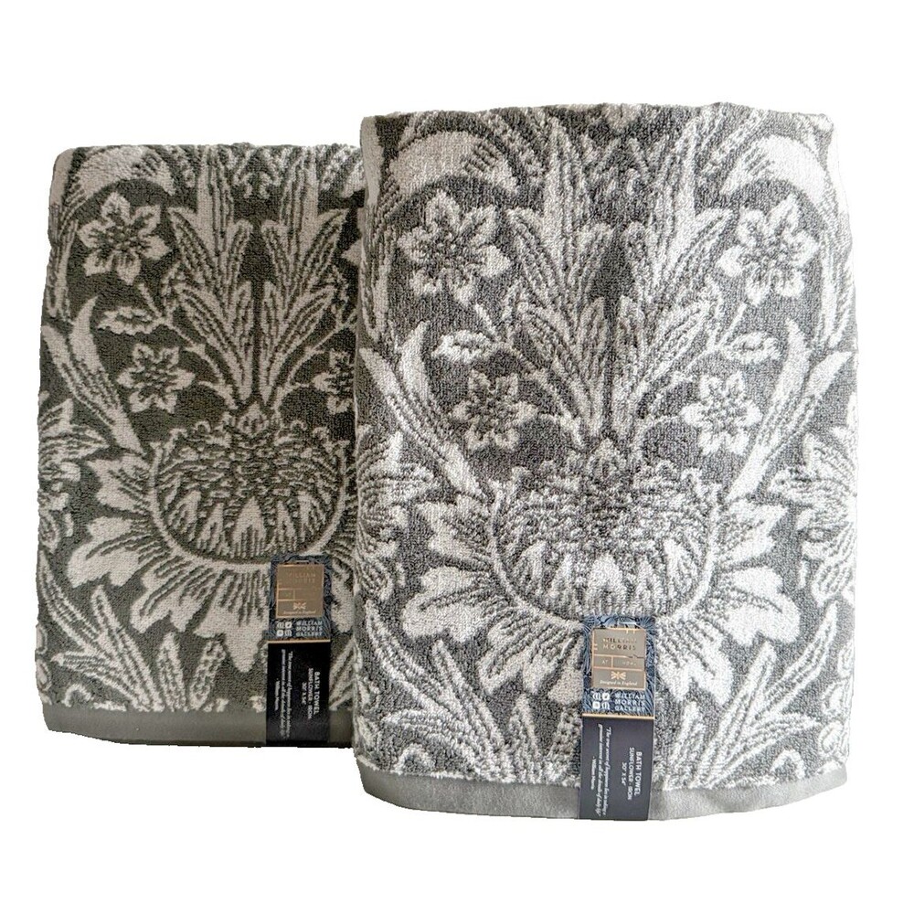 William Morris Sunflower Iron Gray Bath Towel Set of 2 Luxury English Garden